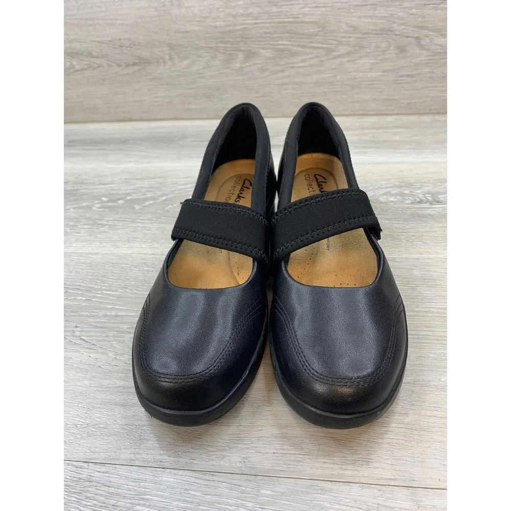 Clarks Women's Black Leather Mary Jane Wedge Shoes Ultimate Comfort 6.5